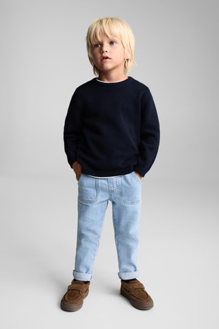 Pull-over maille coton lin col rond - Bleu marine