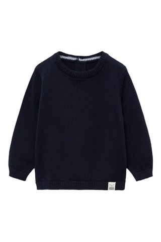 Pull-over maille coton lin col rond - Bleu marine