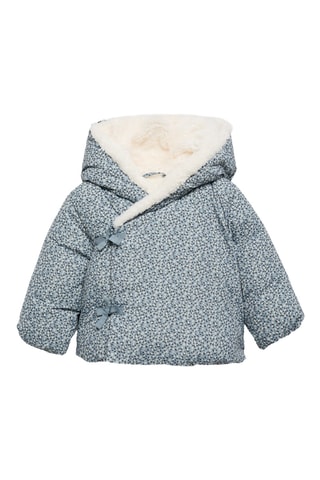 Anorak en imprimé fleuri fausse fourrure - Vert pastel