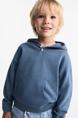 Pull-over maille capuche - Bleu