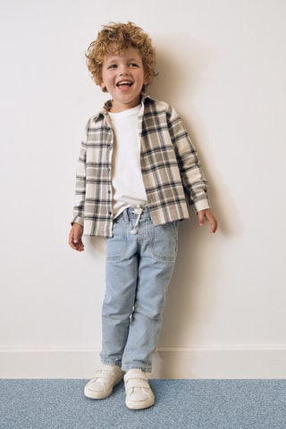 Chemise à carreaux en coton - Écru