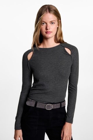 T-shirt manches longues ouvertures - Gris