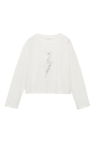 T-shirt imprimé paillettes - Blanc cassé