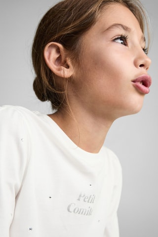 T-shirt manches longues détail strass - Blanc cassé