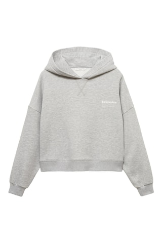 Sweat-shirt imprimé capuche - Gris chiné