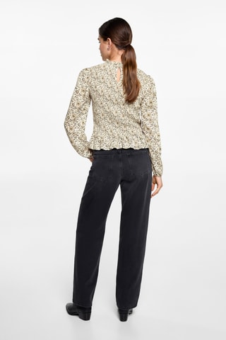 Blouse froncée fleurie - Blanc cassé
