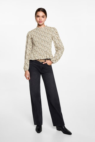 Blouse froncée fleurie - Blanc cassé
