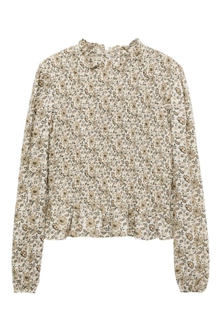Blouse froncée fleurie - Blanc cassé