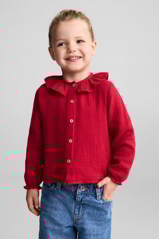 Blouse coton tissu plissé - Rouge