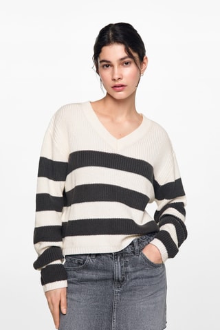 Pull à rayures - Blanc cassé