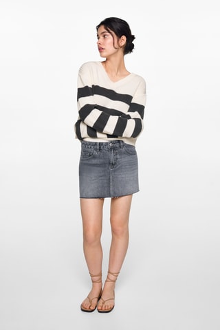 Pull à rayures - Blanc cassé