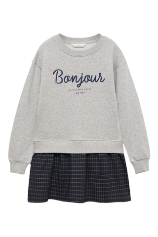 Robe sweat-shirt jupe carreaux - Gris chiné