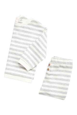 Pantalon coton à rayures - Gris chiné
