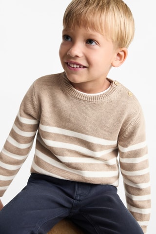 Pull-over maille détail boutons - Beige et blanc