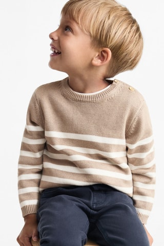 Pull-over maille détail boutons - Beige et blanc