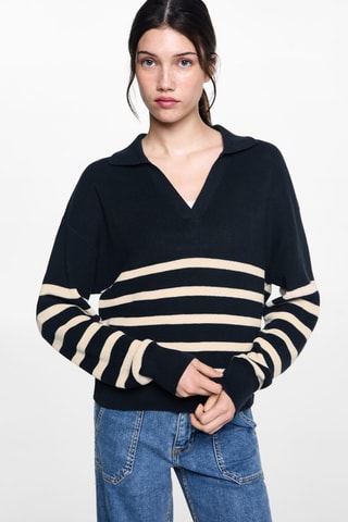 Pull-over en maille à rayures - Bleu marine
