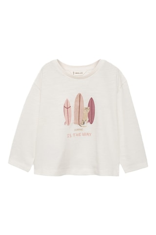 T-shirt manches longues imprimé - Blanc cassé