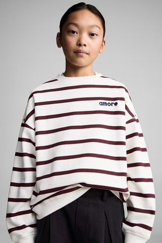 Sweat-shirt brodé rayures - Blanc cassé