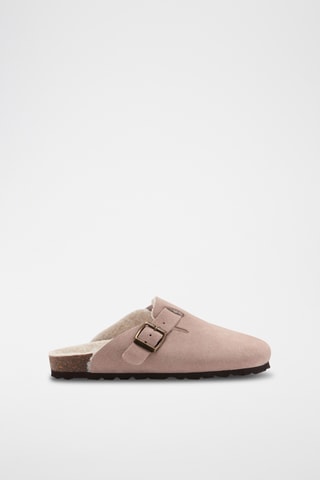 Sabots cuir doublure imitation mouton retourné - Rose pâle