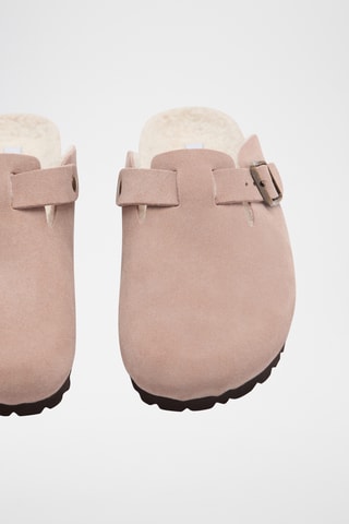 Sabots cuir doublure imitation mouton retourné - Rose pâle