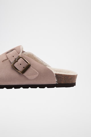 Sabots cuir doublure imitation mouton retourné - Rose pâle