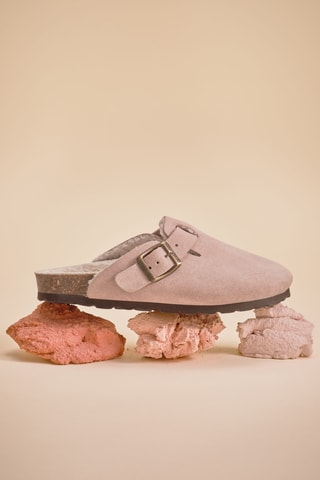 Sabots cuir doublure imitation mouton retourné - Rose pâle