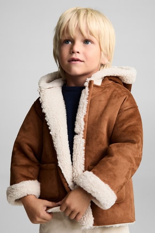 Manteau suédine en imitation mouton - Marron et blanc