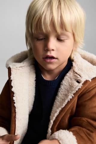 Manteau suédine en imitation mouton - Marron et blanc