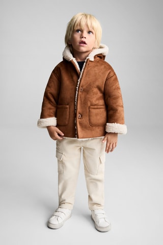 Manteau suédine en imitation mouton - Marron et blanc