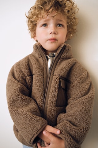 Blouson en cuir et imitation mouton - Marron