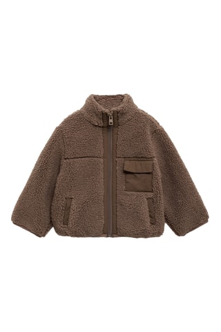 Blouson en cuir et imitation mouton - Marron
