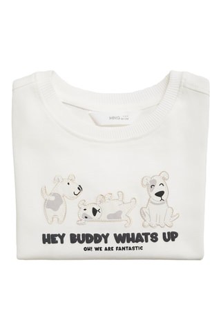 T-shirt imprimé détails brodés - Blanc cassé