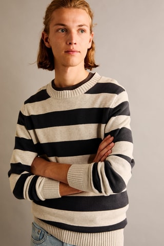 Pull-over en maille à rayures - Bleu marine