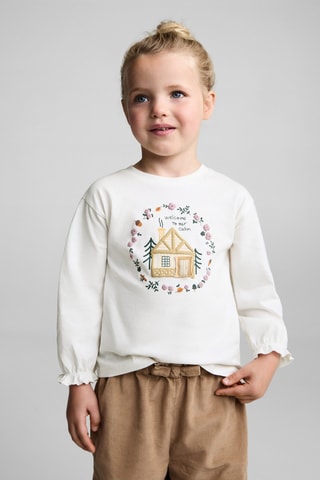 T-shirt manches longues imprimé relief - Blanc cassé