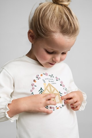 T-shirt manches longues imprimé relief - Blanc cassé