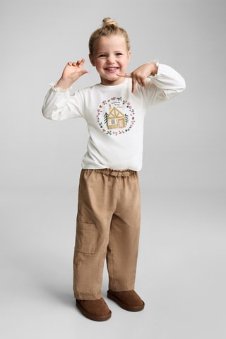 T-shirt manches longues imprimé relief - Blanc cassé