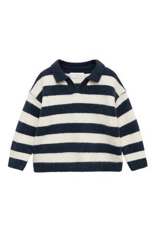 Pull-over rayures col polo - Bleu marine