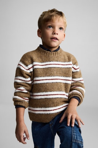 Pull-over en maille à rayures - Marron et blanc