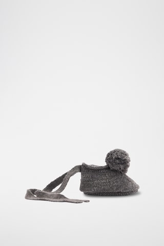 Chaussons maille pompon - Gris chiné