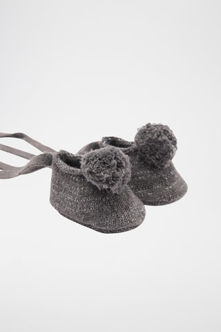 Chaussons maille pompon - Gris chiné