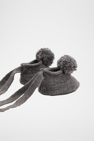 Chaussons maille pompon - Gris chiné