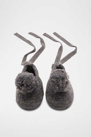 Chaussons maille pompon - Gris chiné