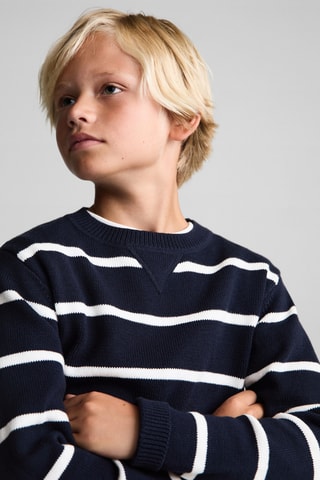 Pull-over en maille à rayures - Bleu marine