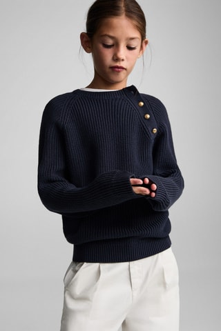Pull-over maille détail boutons - Bleu marine