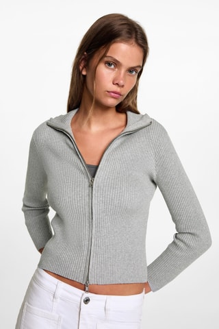 Cardigan maille fermeture Éclair - Gris