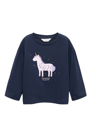 T-shirt imprimé détails brodés - Bleu marine