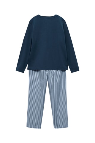 Pyjama long coton rayures - Bleu marine