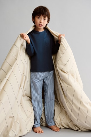 Pyjama long coton rayures - Bleu marine