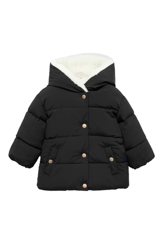 Anorak matelassé capuche fausse fourrure - Noir