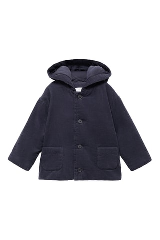 Manteau velours côtelé capuche - Bleu marine